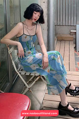 Retro Floral Pattern Spaghetti Strap Long Dress