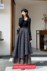 Vintage A-Line Plaid Patchwork Asymmetrical Skirts