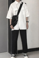 Short Sleeve Double Pockets Basic Blouse Shirts