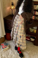 High Waist Two Style Plaid Graffiti A-Line Pleated Skirts
