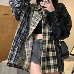 Long Sleeve Multi Colored Plaid Blouse Shirt