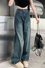 High Waist Loose Retro Basic Jeans Pants