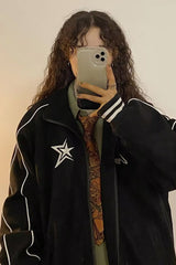 Star Letter Embroidery Stand Neck Retro Jacket