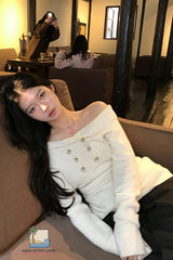 Long Sleeve Sexy Slash Neck Knitted Sweater
