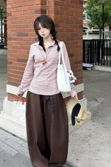 Pink Striped Polo Collar Shirt �Soft Preppy Everyday Essential
