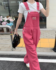 Loose Rose Pink Long Denim Jumpsuit