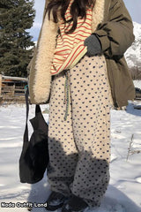 Loose Polka Dots Pattern Lamb Woolen Thick Pants