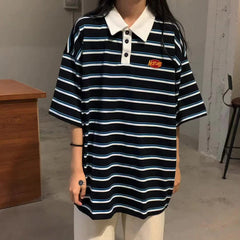 Loose Striped Style Collar Shirt