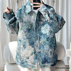 Long Sleeve Daisy Pattern Retro Unisex Jacket