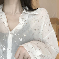 Long Sleeve Stars Sequins Chiffon Blouse Shirt