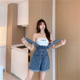 Loose Front Lace Tie Short Jumpsuits