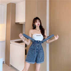 Loose Front Lace Tie Short Jumpsuits