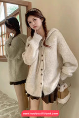 Loose Cute Hooded Knitted Cardigan Sweater