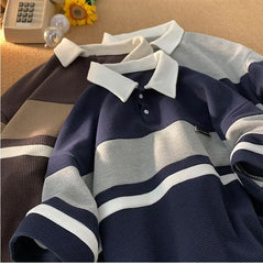 Short Sleeve Turn Down Collar Striped Shirt