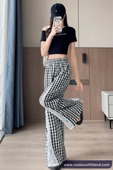 Loose Plaid Pattern With Lace Patchwork Pants