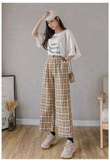 High Waist Wide Leg Vintage Plaid Long Pants