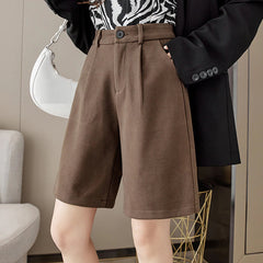 High Waist Knee Length Wool Wide Leg Pants