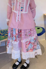 Loose A-Line Flowers Printed Lace Skirts
