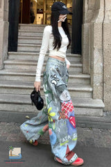 Loose Cute Doodle Animal Printed Jeans Pants