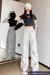 Loose Cargo Pockets Tie Dye Style Long Pants