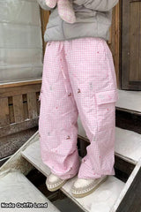 Loose Cargo Pockets Winter Thick Plaid Pants