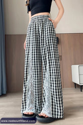 Loose Plaid Pattern With Lace Patchwork Pants