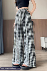 Loose Plaid Pattern With Lace Patchwork Pants