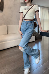 High Waist Ripped Long Jeans Pants