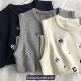 Cute Cat Embroidered Knitted Vest Sweater