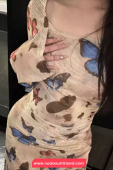 Long Sleeve Butterfly Pattern Sexy Slim Dress