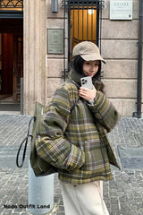 Retro Plaid Winter Puffy Coat Jacket