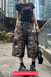 High Waist Camouflage Pattern Calf Length Cargo Pants
