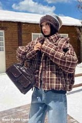 Plaid Pattern Thickening Padded Winter Coat Jacket