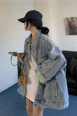 Loose Patchwork Colors Denim Jeans Jacket