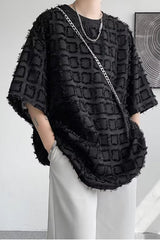 Loose Half Sleeve Ripped Plaid Pattern Men Shirt