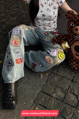 High Waist Retro Embroidered Jeans Pants