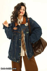 Long Sleeve Lapel Collar Retro Denim Blue Jacket