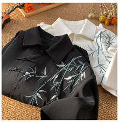 Short Sleeve Leaves Embroidered Pattern Men Shirt