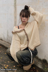 Long Sleeve Knitwear Hooded Cardigan Sweater