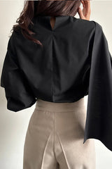 Long Sleeve Elegant Shawl Patchwork Office Blouse Shirt