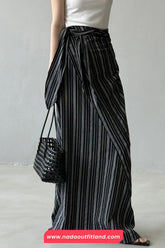 High Waist Striped Irregular Style Elegant Skirts