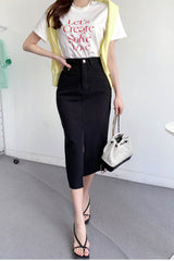 High Waist Front Split Pencil Denim Skirts