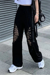 Butterfly Hole Pattern Casual Long Pants