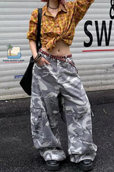 Loose Washed Camouflage Cargo Pockets Pants
