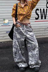 Loose Washed Camouflage Cargo Pockets Pants