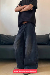 High Waist Washed Black Men Jeans Pants