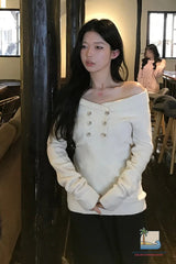 Long Sleeve Sexy Slash Neck Knitted Sweater