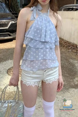 Sexy Polka Dots Pattern Halter Neck Crop Tops