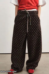 Loose Polka Dots Pattern Lamb Woolen Thick Pants