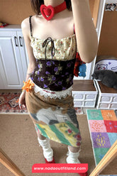 Lace Waist Cute Dog Retro Midi Skirts